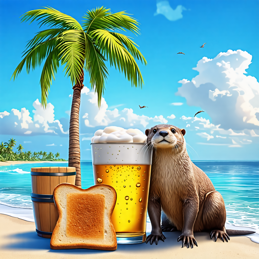 palm tree, trophy, pail, otter, toast